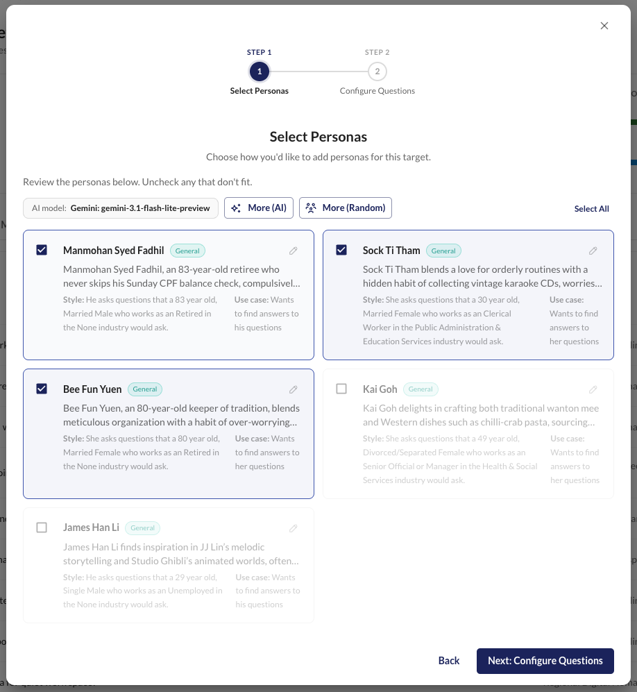 Select personas